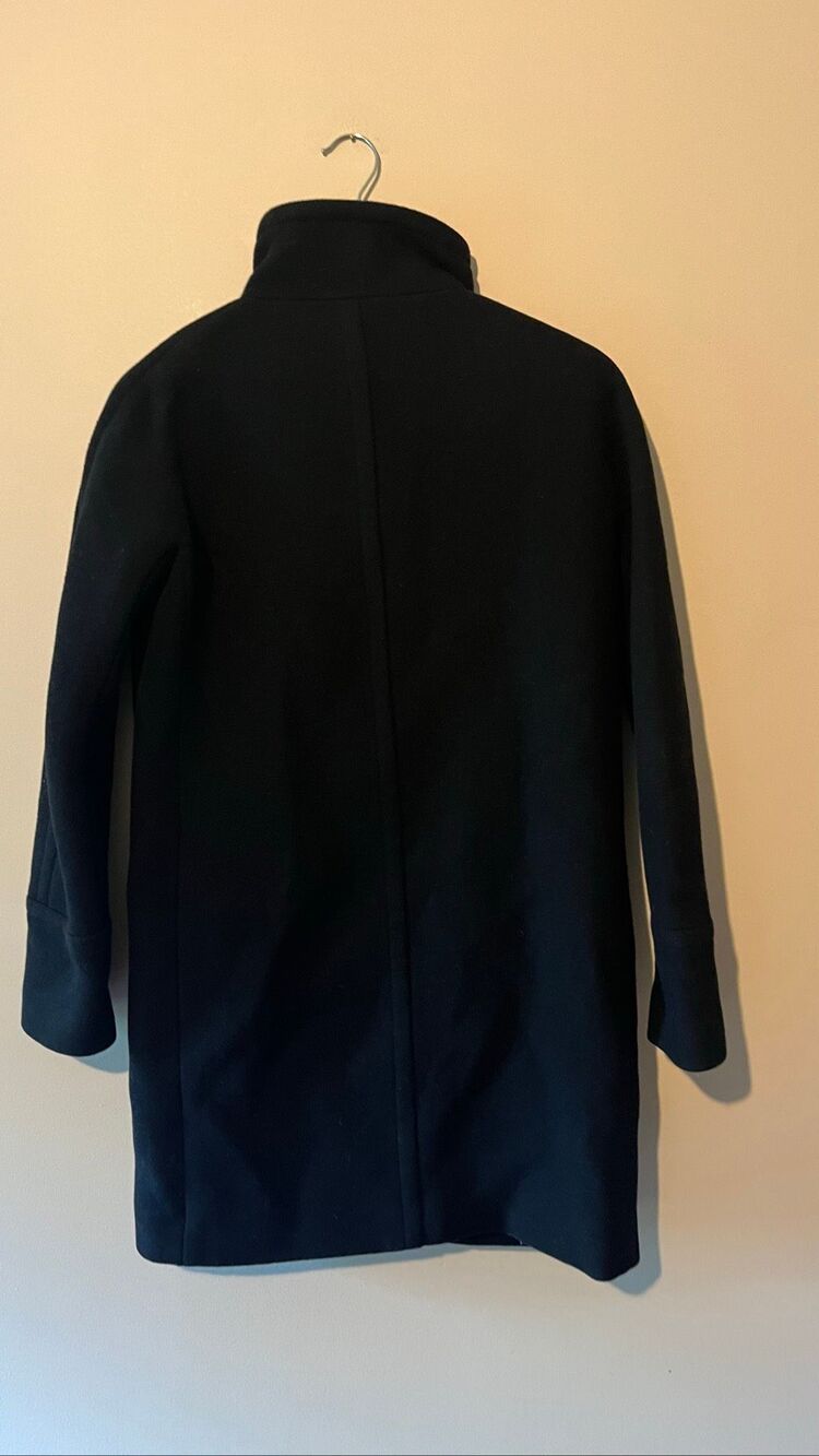 J.Crew Stadium Cloth Black Wool Blend Stand Collar Zip Coat Jacket Size 00 - Picture 6 of 10